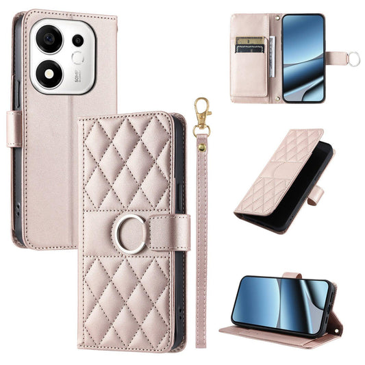 For Honor 600 Smart 5G Ring Buckle Rhombic Leather Phone Case(Rose Gold)