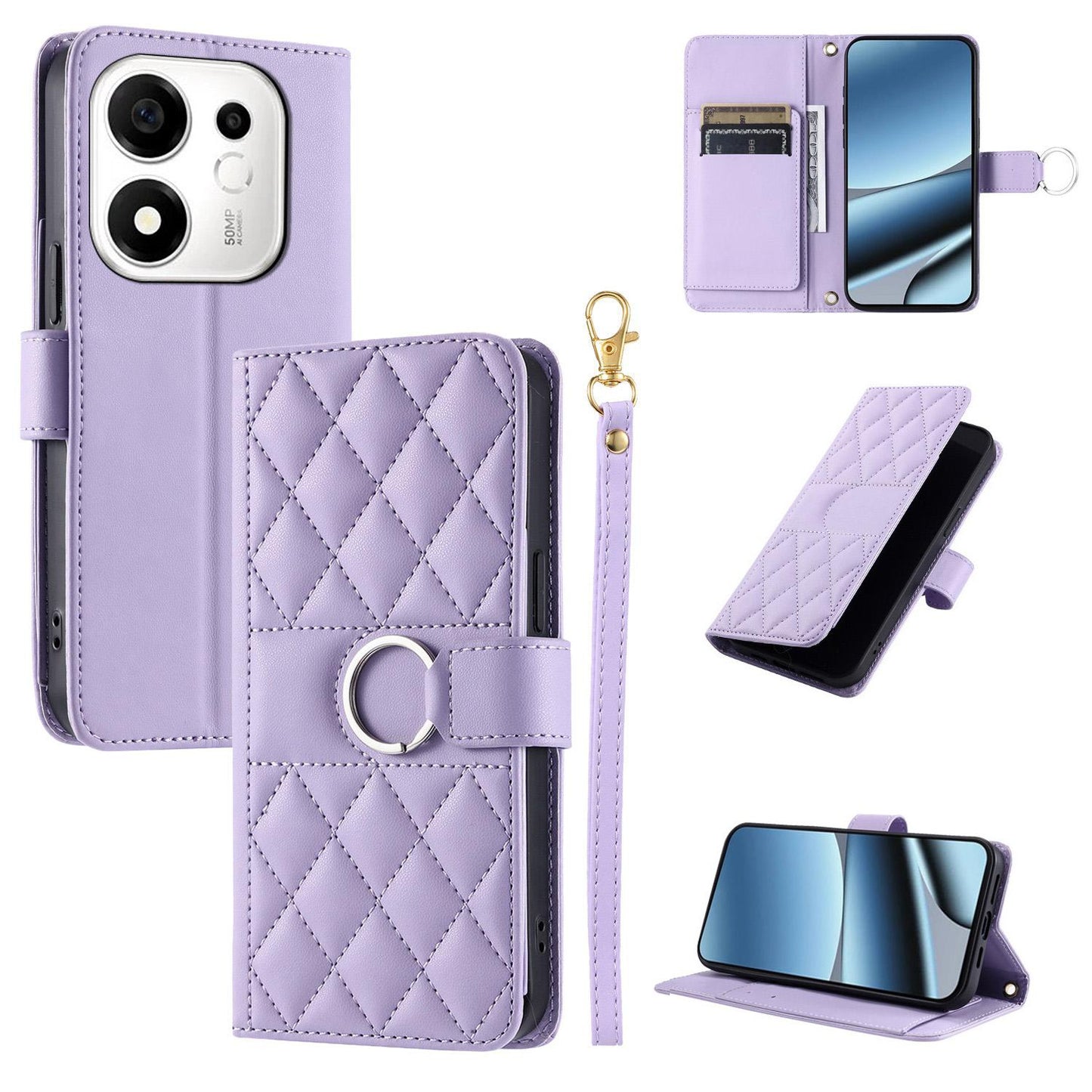 For Honor 600 Smart 5G Ring Buckle Rhombic Leather Phone Case(Purple)