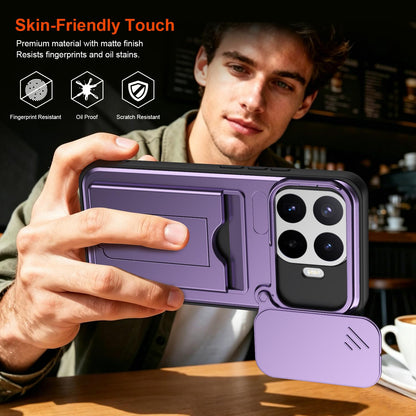 For Xiaomi 17T Pro 5G Card Holder Series Sliding Lens Cover PC Hybrid TPU Phone Case(Red)