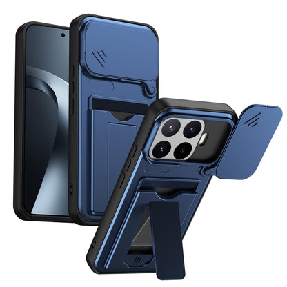 For Xiaomi 17T Pro 5G Card Holder Series Sliding Lens Cover PC Hybrid TPU Phone Case(Blue)