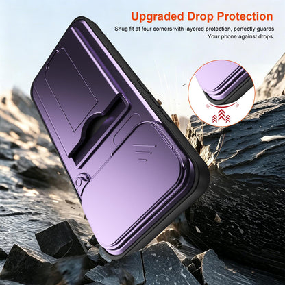 For Xiaomi 17T Pro 5G Card Holder Series Sliding Lens Cover PC Hybrid TPU Phone Case(Blue)