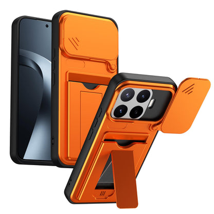 For Xiaomi 17T Pro 5G Card Holder Series Sliding Lens Cover PC Hybrid TPU Phone Case(Orange)