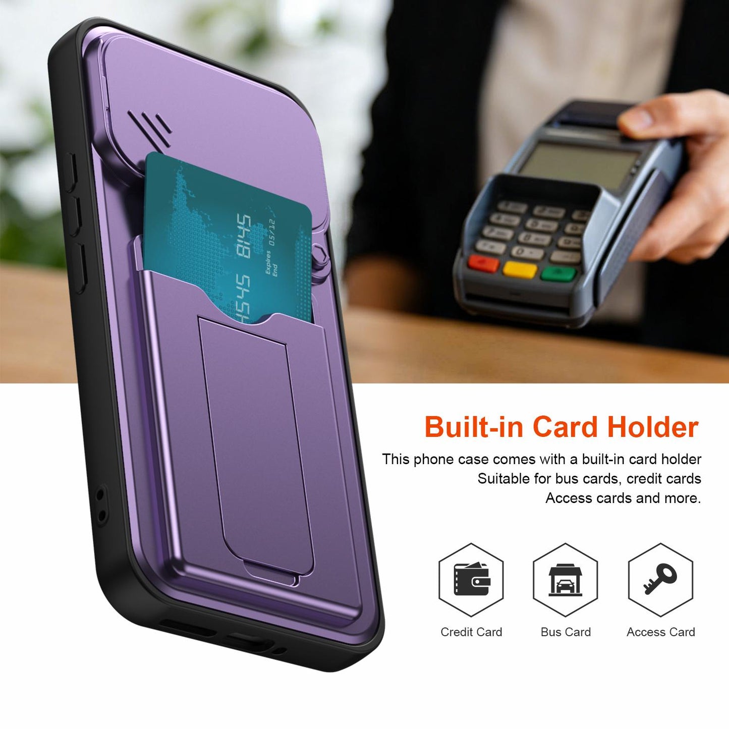 For Xiaomi 17T Pro 5G Card Holder Series Sliding Lens Cover PC Hybrid TPU Phone Case(Orange)