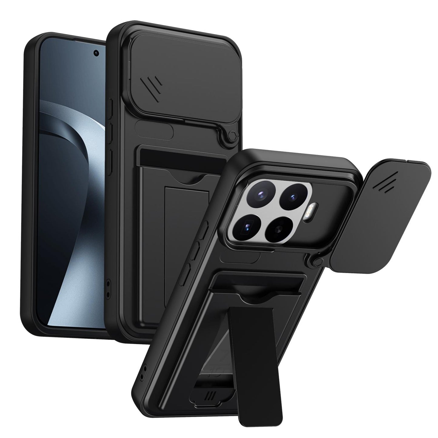 For Xiaomi 17T Pro 5G Card Holder Series Sliding Lens Cover PC Hybrid TPU Phone Case(Black)