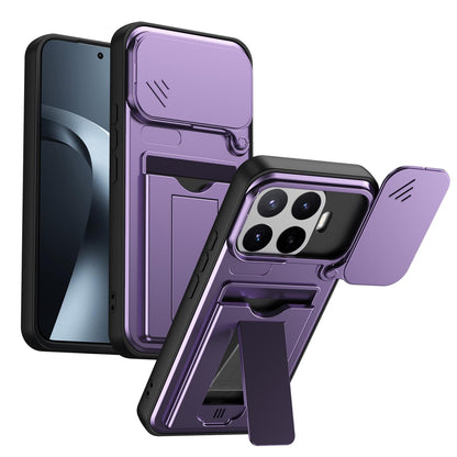 For Xiaomi 17T Pro 5G Card Holder Series Sliding Lens Cover PC Hybrid TPU Phone Case(Purple)