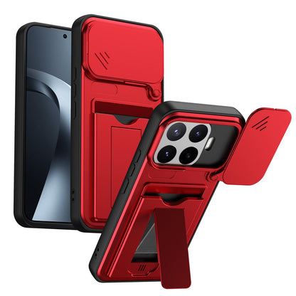 For Xiaomi 17T 5G Card Holder Series Sliding Lens Cover PC Hybrid TPU Phone Case(Red)