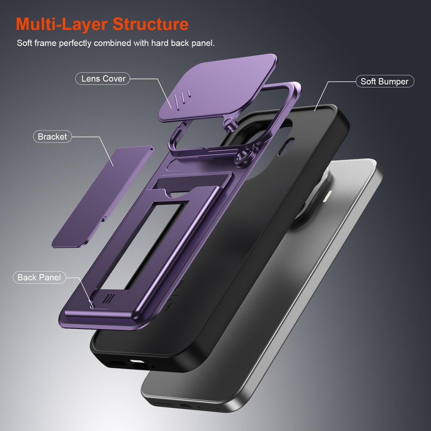 For Xiaomi 17T 5G Card Holder Series Sliding Lens Cover PC Hybrid TPU Phone Case(Orange)