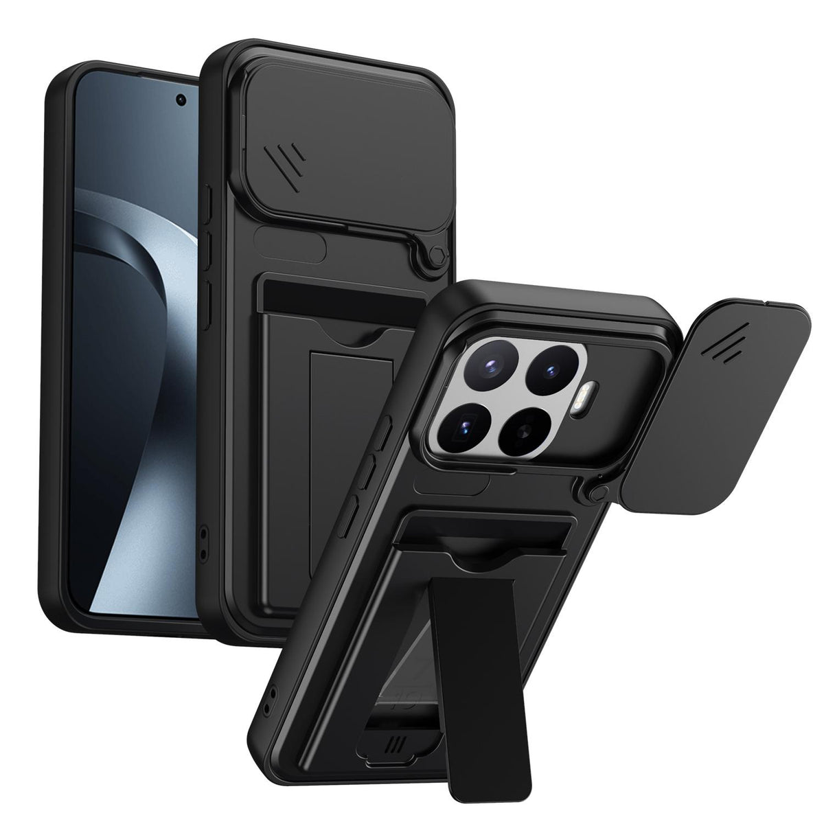 For Xiaomi 17T 5G Card Holder Series Sliding Lens Cover PC Hybrid TPU Phone Case - Black - EDA010006602D