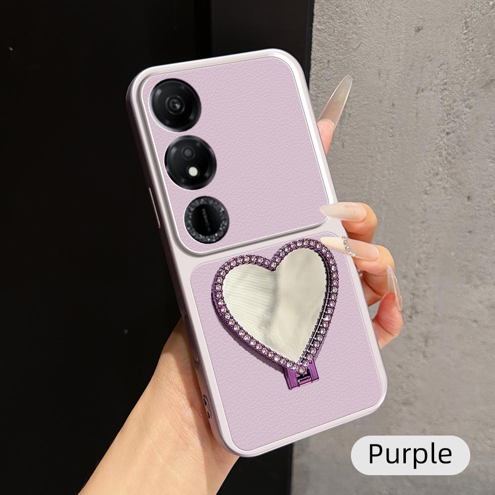 For Honor Play 40 Lambskin Series Skin Feel Shockproof Phone Case with Heart Mirror Holder(Purple)