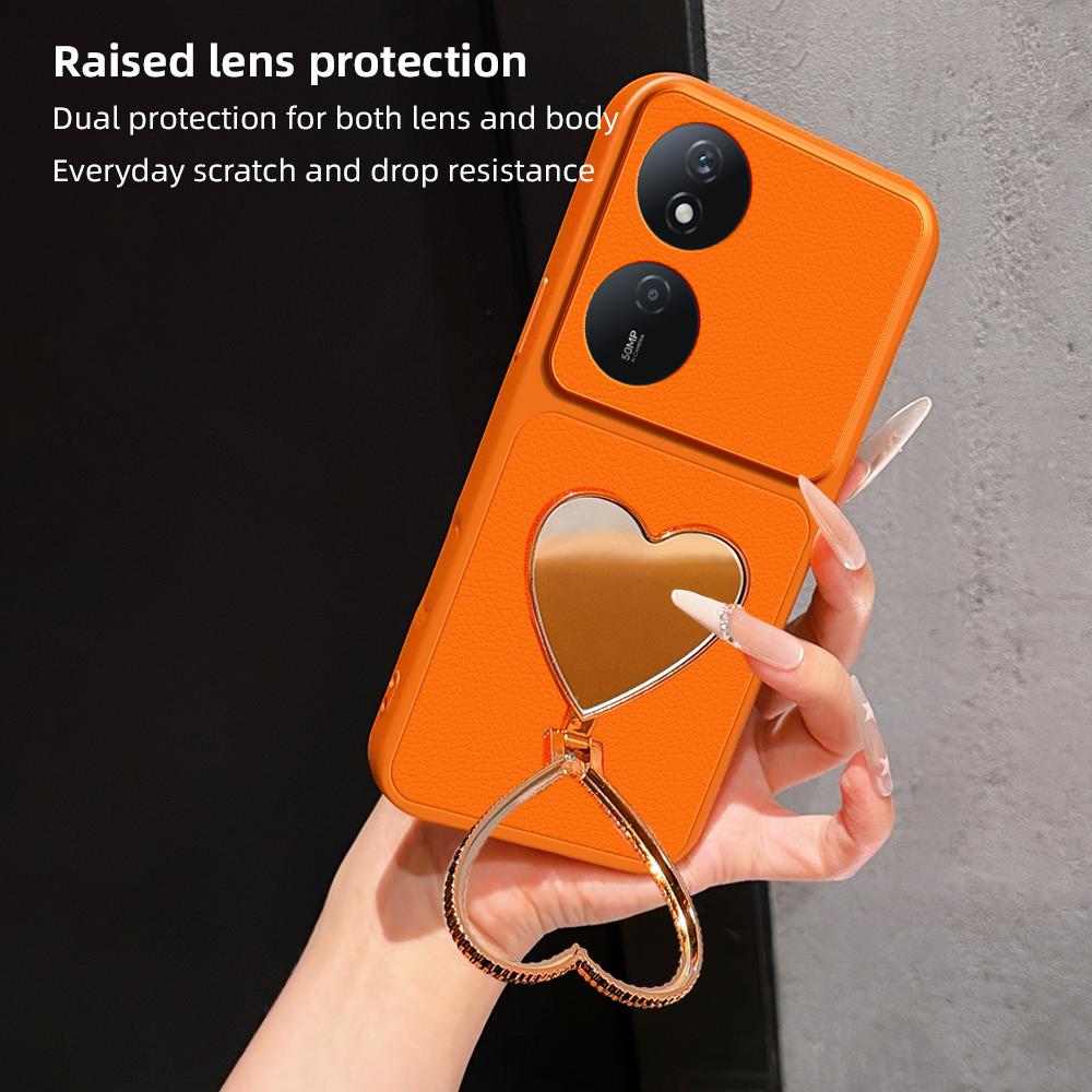 For Honor Play 50 Plus Lambskin Series Skin Feel Shockproof Phone Case with Heart Mirror Holder(Silver)