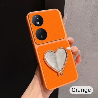For Honor Play 50 Plus Lambskin Series Skin Feel Shockproof Phone Case with Heart Mirror Holder(Orange)