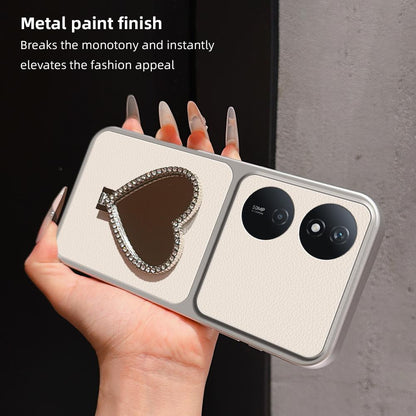 For Honor Play 50 Plus Lambskin Series Skin Feel Shockproof Phone Case with Heart Mirror Holder(Orange)