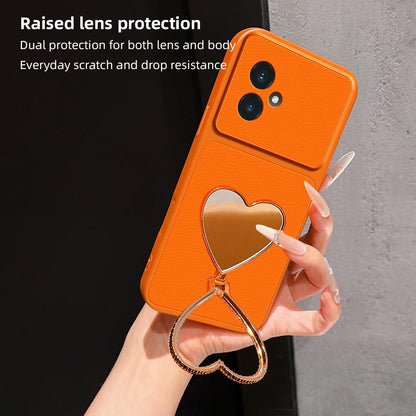 For Honor 100 Lambskin Series Skin Feel Shockproof Phone Case with Heart Mirror Holder(Purple)