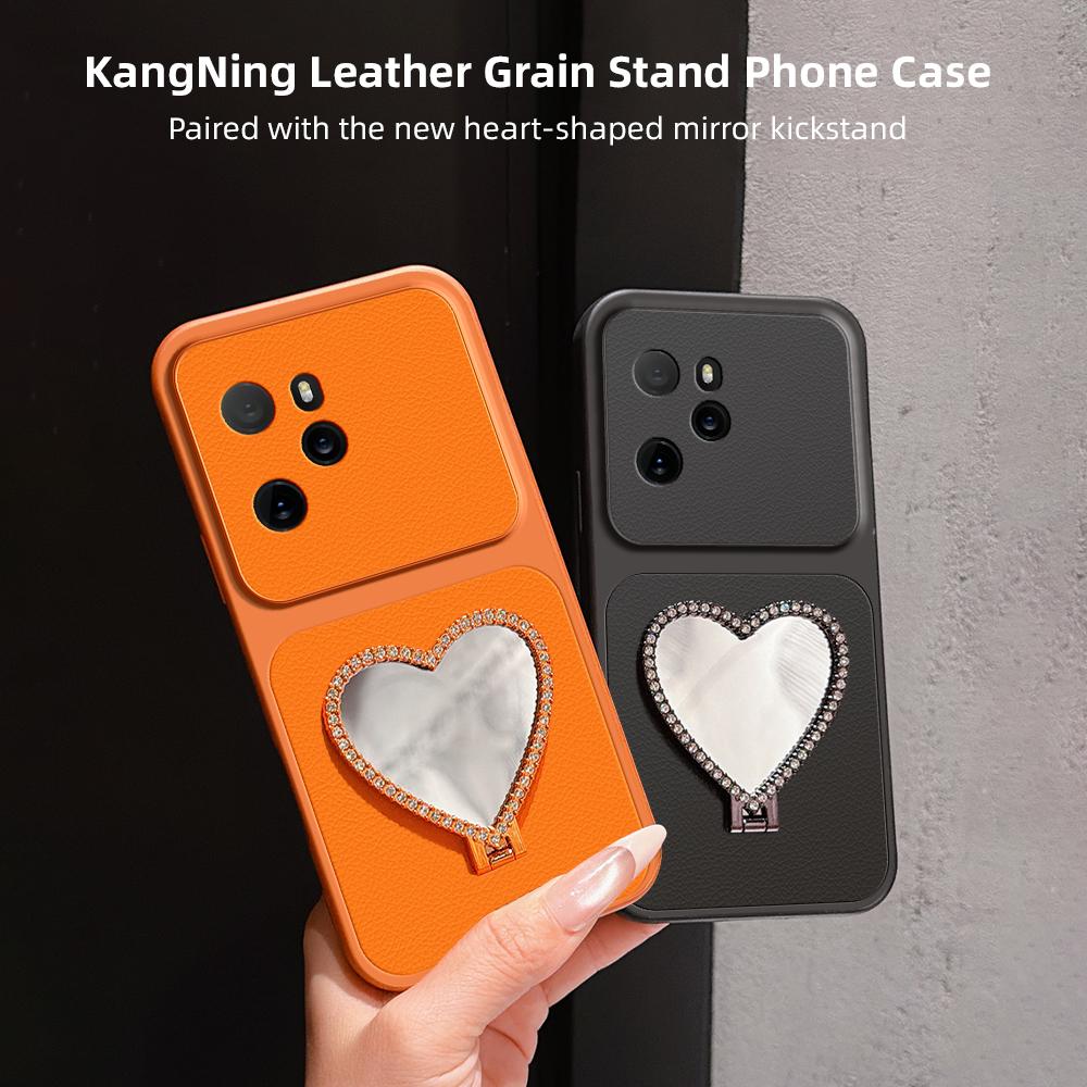 For Honor 100 Pro Lambskin Series Skin Feel Shockproof Phone Case with Heart Mirror Holder(Purple)