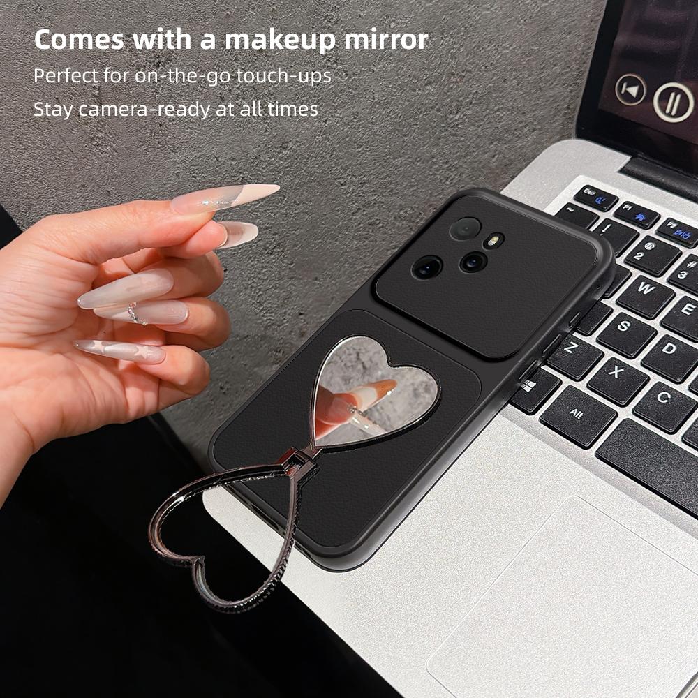 For Honor 100 Pro Lambskin Series Skin Feel Shockproof Phone Case with Heart Mirror Holder(Silver)