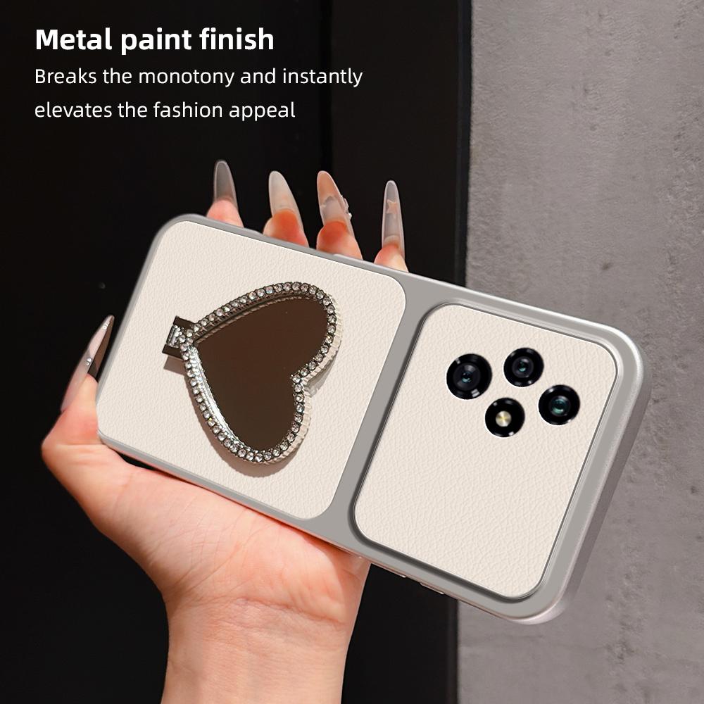 For Honor 200 Lambskin Series Skin Feel Shockproof Phone Case with Heart Mirror Holder(Silver)