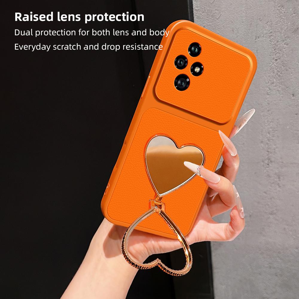 For Honor 200 Lambskin Series Skin Feel Shockproof Phone Case with Heart Mirror Holder(Silver)