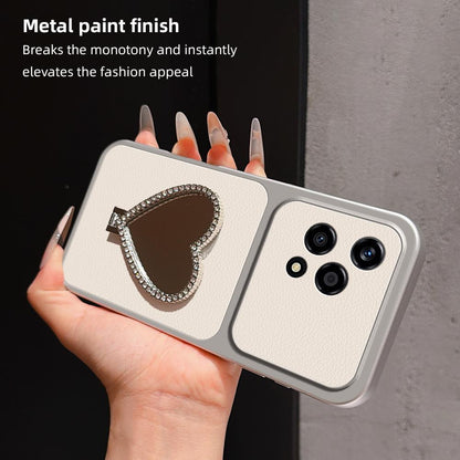 For Honor 200 Lite Global Lambskin Series Skin Feel Shockproof Phone Case with Heart Mirror Holder(Purple)