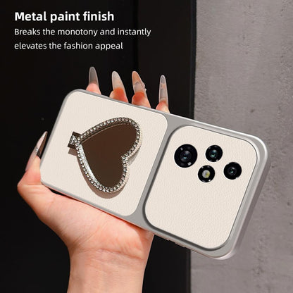For Honor 200 Pro Lambskin Series Skin Feel Shockproof Phone Case with Heart Mirror Holder(Silver)