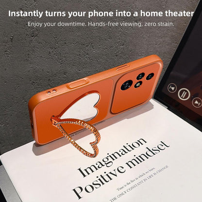 For Honor 200 Pro Lambskin Series Skin Feel Shockproof Phone Case with Heart Mirror Holder(Silver)