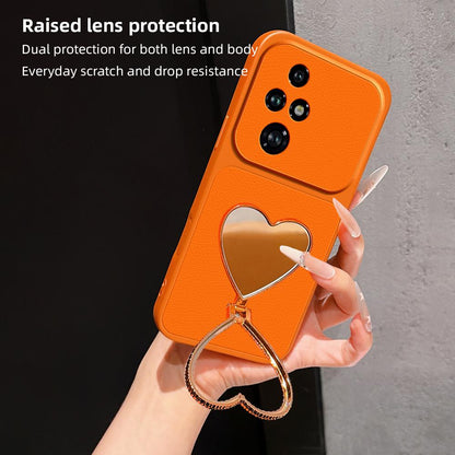 For Honor 200 Pro Lambskin Series Skin Feel Shockproof Phone Case with Heart Mirror Holder(Silver)