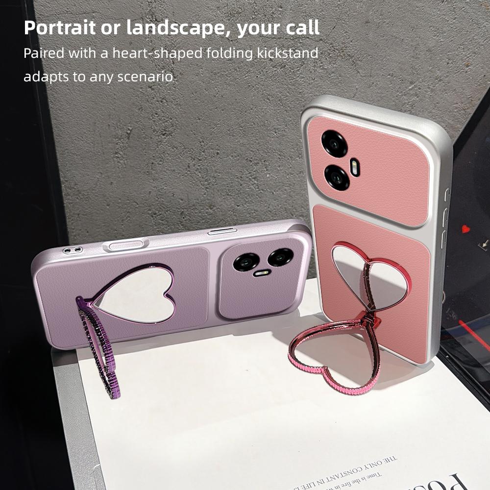For Honor 300 Lambskin Series Skin Feel Shockproof Phone Case with Heart Mirror Holder(Silver)
