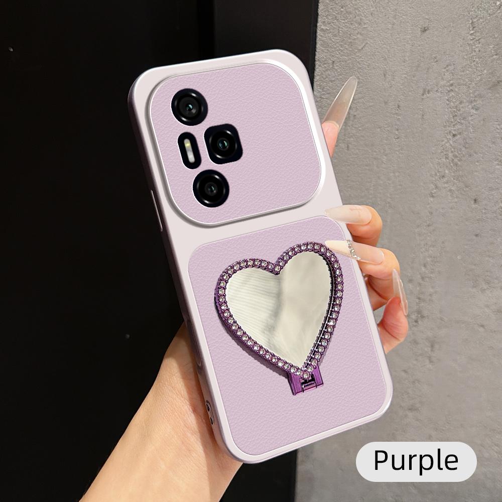 For Honor 300 Pro Lambskin Series Skin Feel Shockproof Phone Case with Heart Mirror Holder(Purple)