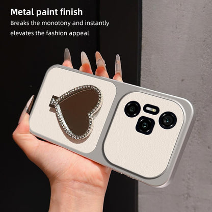 For Honor 300 Pro Lambskin Series Skin Feel Shockproof Phone Case with Heart Mirror Holder(Silver)