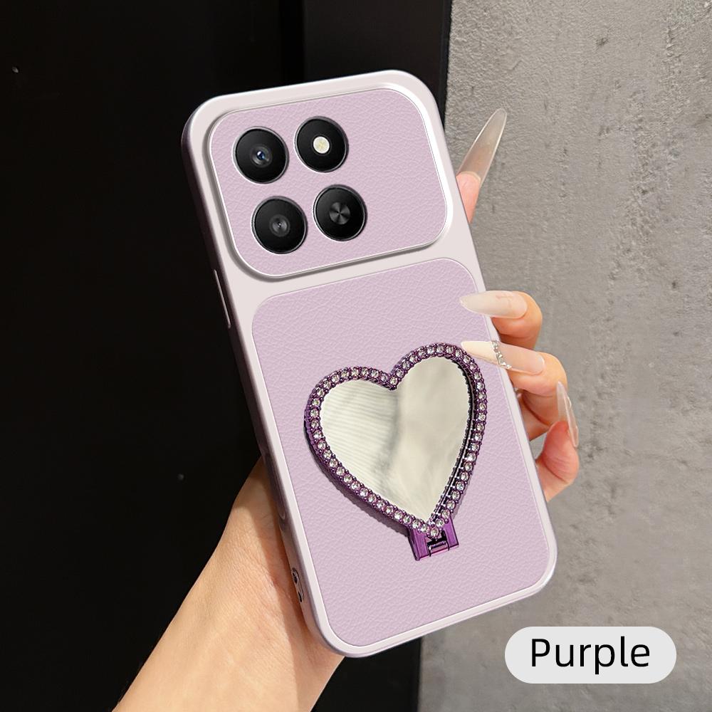 For Honor 400 Smart 5G Lambskin Series Skin Feel Shockproof Phone Case with Heart Mirror Holder(Purple)