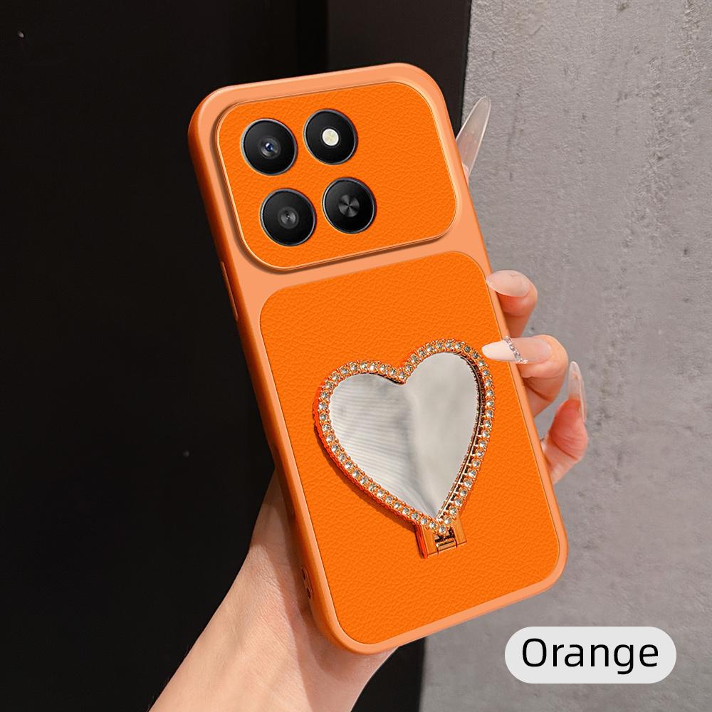For Honor 400 Smart 5G Lambskin Series Skin Feel Shockproof Phone Case with Heart Mirror Holder(Orange)
