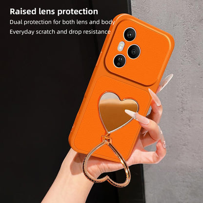 For Honor 400 Pro Global 160.8mm Lambskin Series Skin Feel Shockproof Phone Case with Heart Mirror Holder(Pink)