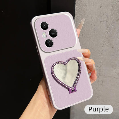 For Honor 400 Pro Global 160.8mm Lambskin Series Skin Feel Shockproof Phone Case with Heart Mirror Holder(Purple)