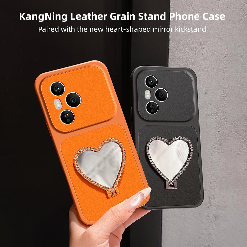 For Honor 400 Pro Global 160.8mm Lambskin Series Skin Feel Shockproof Phone Case with Heart Mirror Holder(Purple)