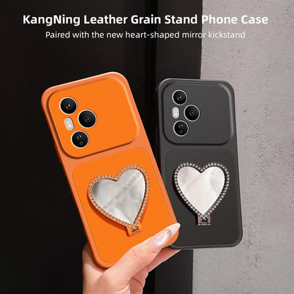 For Honor 400 Pro Global 160.8mm Lambskin Series Skin Feel Shockproof Phone Case with Heart Mirror Holder(Purple)