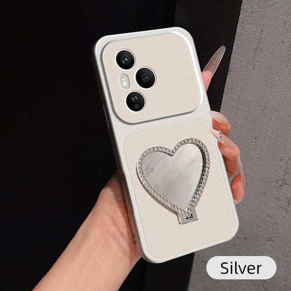 For Honor 400 Pro Global 160.8mm Lambskin Series Skin Feel Shockproof Phone Case with Heart Mirror Holder(Silver)