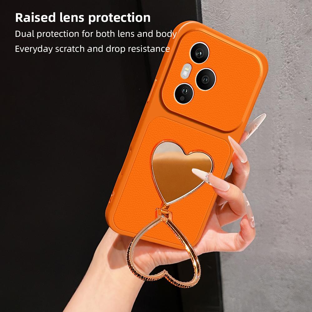 For Honor 400 Pro Global 160.8mm Lambskin Series Skin Feel Shockproof Phone Case with Heart Mirror Holder(Silver)