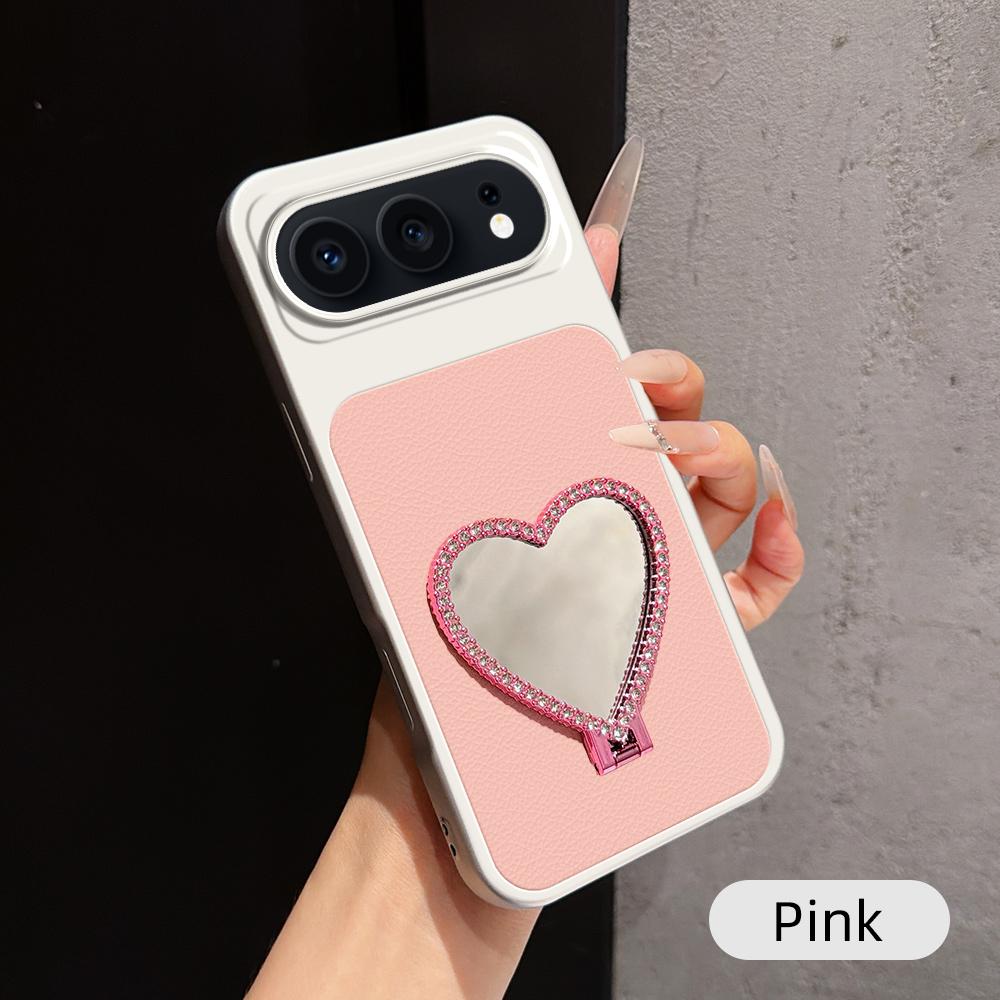 For Honor 500 Global 155.8mm Lambskin Series Skin Feel Shockproof Phone Case with Heart Mirror Holder(Pink)