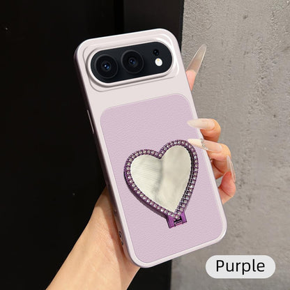 For Honor 500 Global 155.8mm Lambskin Series Skin Feel Shockproof Phone Case with Heart Mirror Holder(Purple)