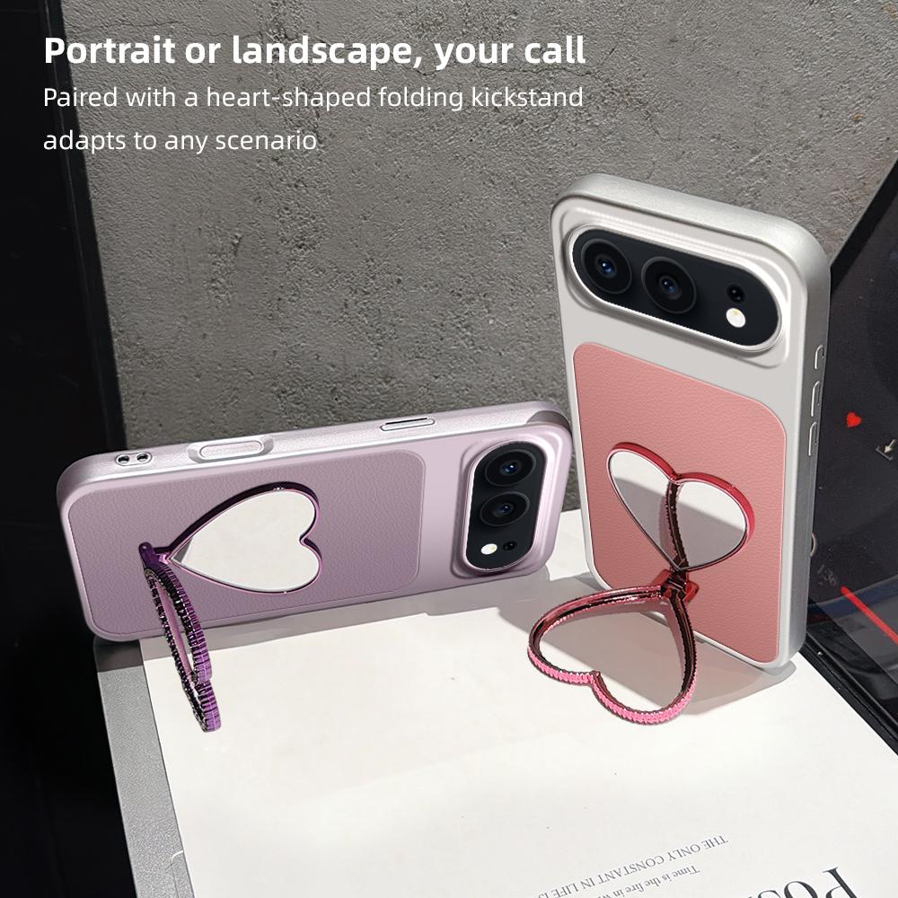 For Honor 500 Global 155.8mm Lambskin Series Skin Feel Shockproof Phone Case with Heart Mirror Holder(Purple)
