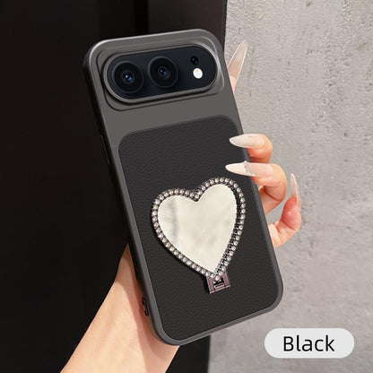 For Honor 500 Global 155.8mm Lambskin Series Skin Feel Shockproof Phone Case with Heart Mirror Holder(Black)
