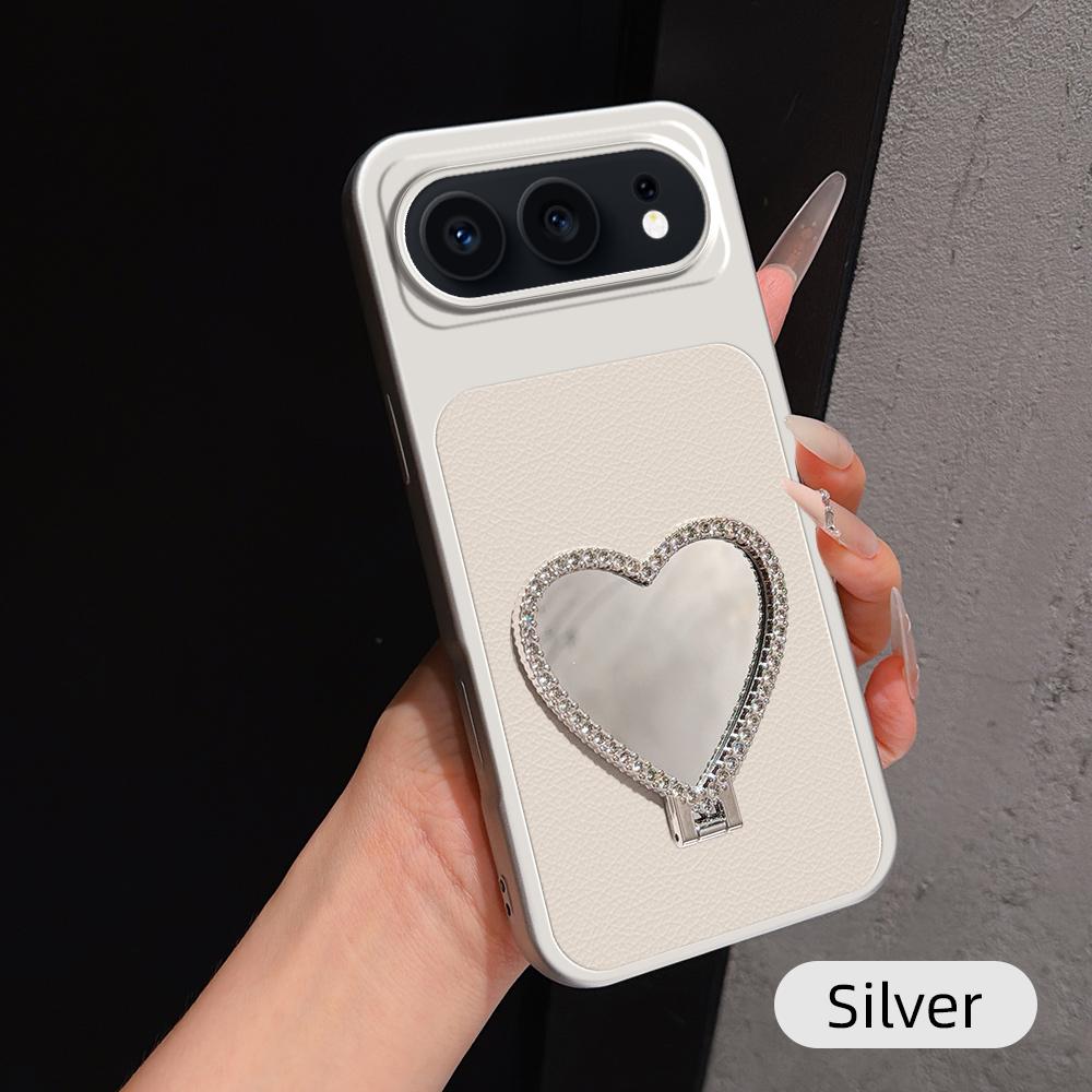 For Honor 500 Global 155.8mm Lambskin Series Skin Feel Shockproof Phone Case with Heart Mirror Holder(Silver)