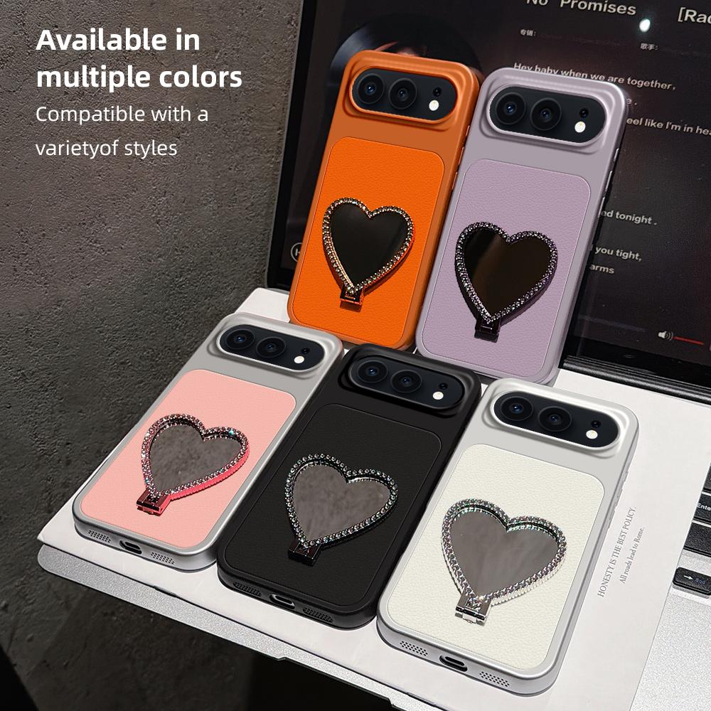 For Honor 500 Global 155.8mm Lambskin Series Skin Feel Shockproof Phone Case with Heart Mirror Holder(Silver)