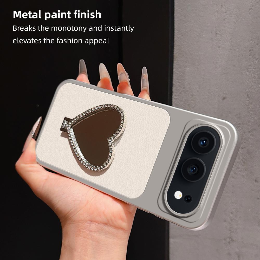 For Honor 500 Global 155.8mm Lambskin Series Skin Feel Shockproof Phone Case with Heart Mirror Holder(Silver)