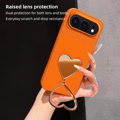 For Honor 500 Global 155.8mm Lambskin Series Skin Feel Shockproof Phone Case with Heart Mirror Holder(Silver)