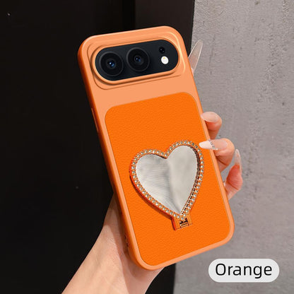 For Honor 500 Global 155.8mm Lambskin Series Skin Feel Shockproof Phone Case with Heart Mirror Holder(Orange)