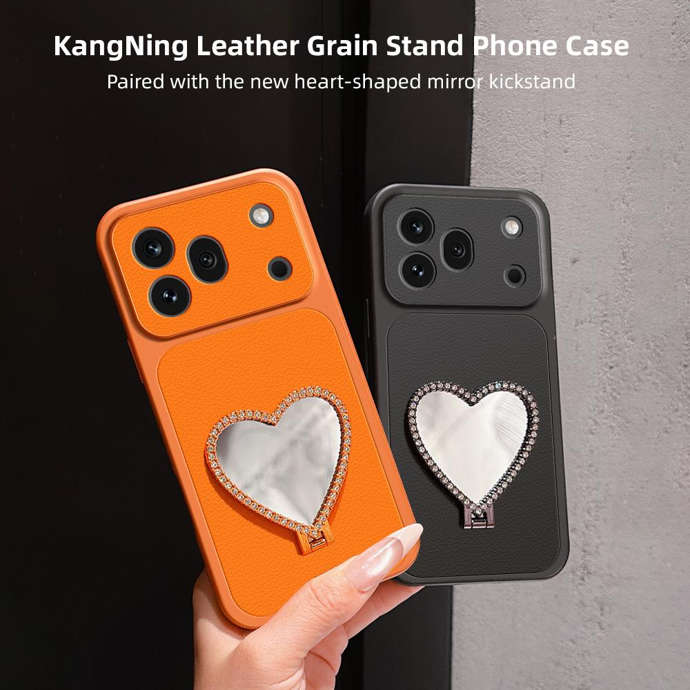 For Honor 600 Pro Global Lambskin Series Skin Feel Shockproof Phone Case with Heart Mirror Holder(Black)
