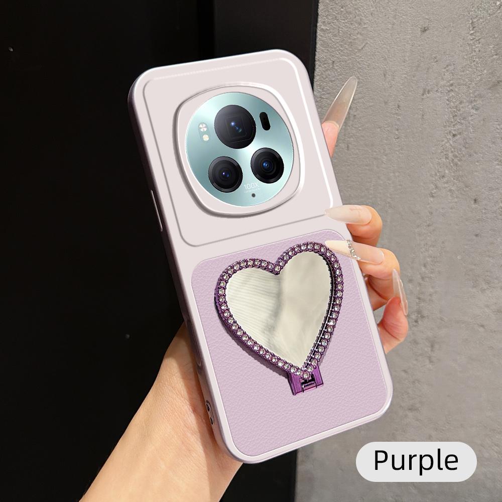 For Honor Magic6 Pro Lambskin Series Skin Feel Shockproof Phone Case with Heart Mirror Holder(Purple)