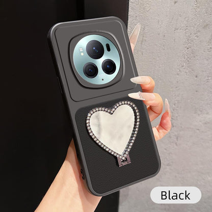 For Honor Magic6 Pro Lambskin Series Skin Feel Shockproof Phone Case with Heart Mirror Holder(Black)