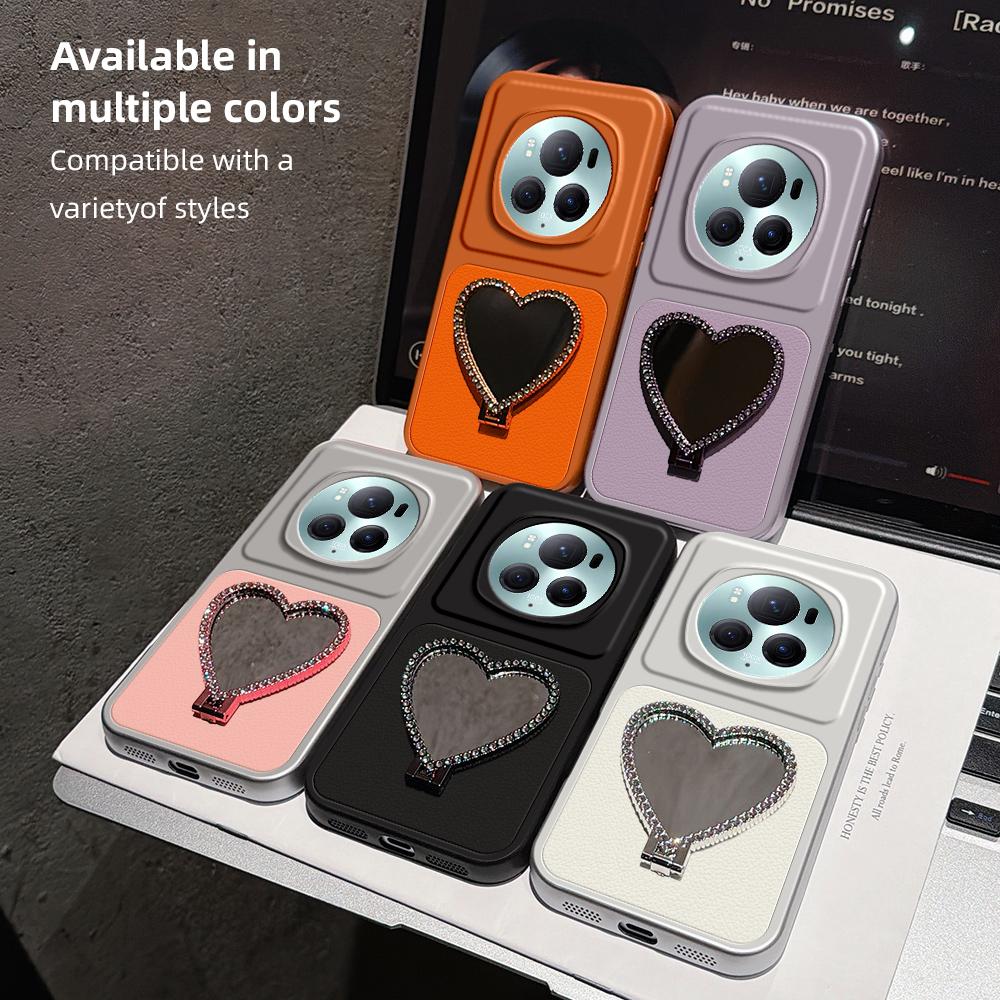 For Honor Magic6 Pro Lambskin Series Skin Feel Shockproof Phone Case with Heart Mirror Holder(Silver)