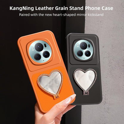 For Honor Magic6 Pro Lambskin Series Skin Feel Shockproof Phone Case with Heart Mirror Holder(Orange)